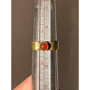 Handmade Brass Ring with a Bezel Set Carnelian Stone (Size 9)